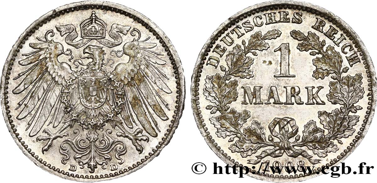 GERMANY 1 Mark Empire aigle impérial 2e type 1908 Munich AU 