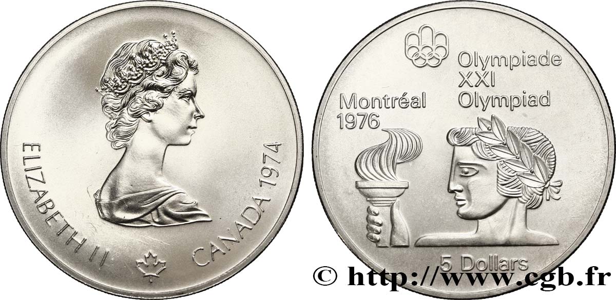 CANADA 5 Dollars JO Montréal 1976 torche olympique 1974  MS 