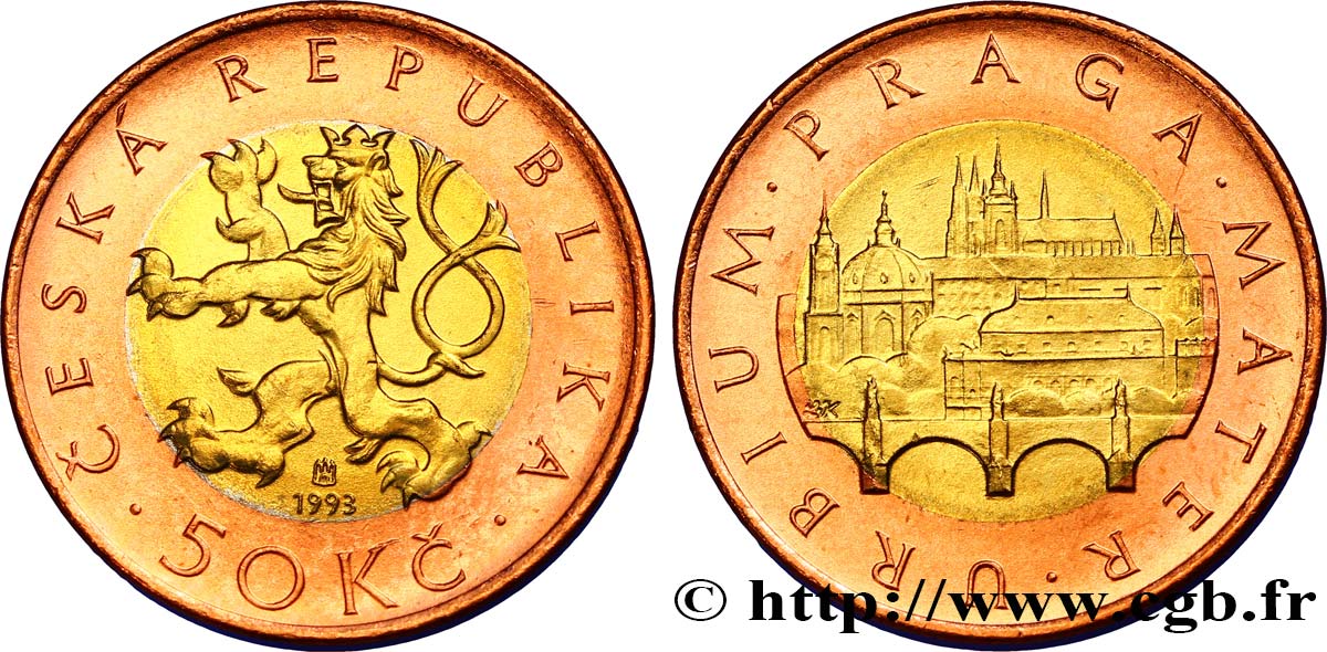 CZECH REPUBLIC 50 Korun lion tchèque / vue des monuments de Prague 1993 Hambourg MS 