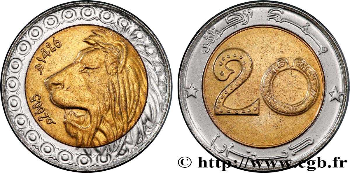 ARGELIA 20 Dinars tête de lion an 1426 2005  SC 