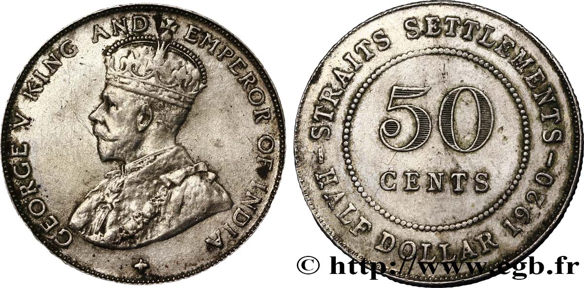 MALAYSIA - STRAITS SETTLEMENTS 50 Cents Straits Settlements Georges V 1920  XF 