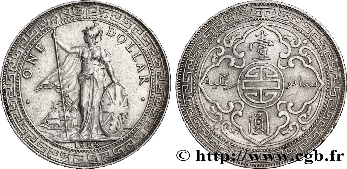 REINO UNIDO 1 Dollar Britannia 1908 Bombay EBC 