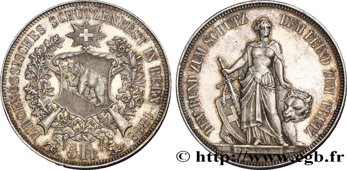 SCHWEIZ 5 Francs, concours de Tir de Berne 1885  VZ 