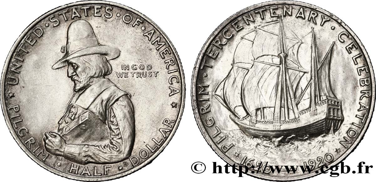 ESTADOS UNIDOS DE AMÉRICA 1/2 Dollar Tricentenaire de l’arrivée du Mayflower 1920  SC 