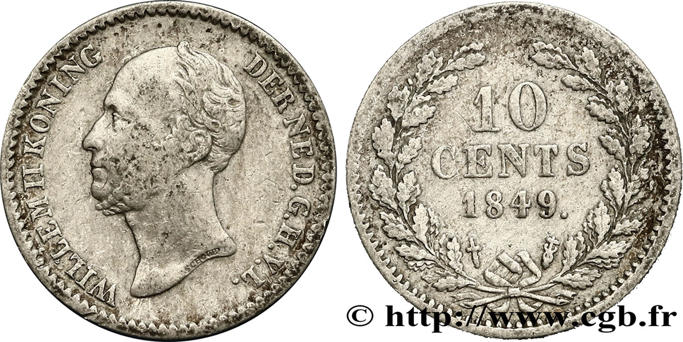 PAESI BASSI 10 Cents Guillaume II 1849 Utrecht q.BB 