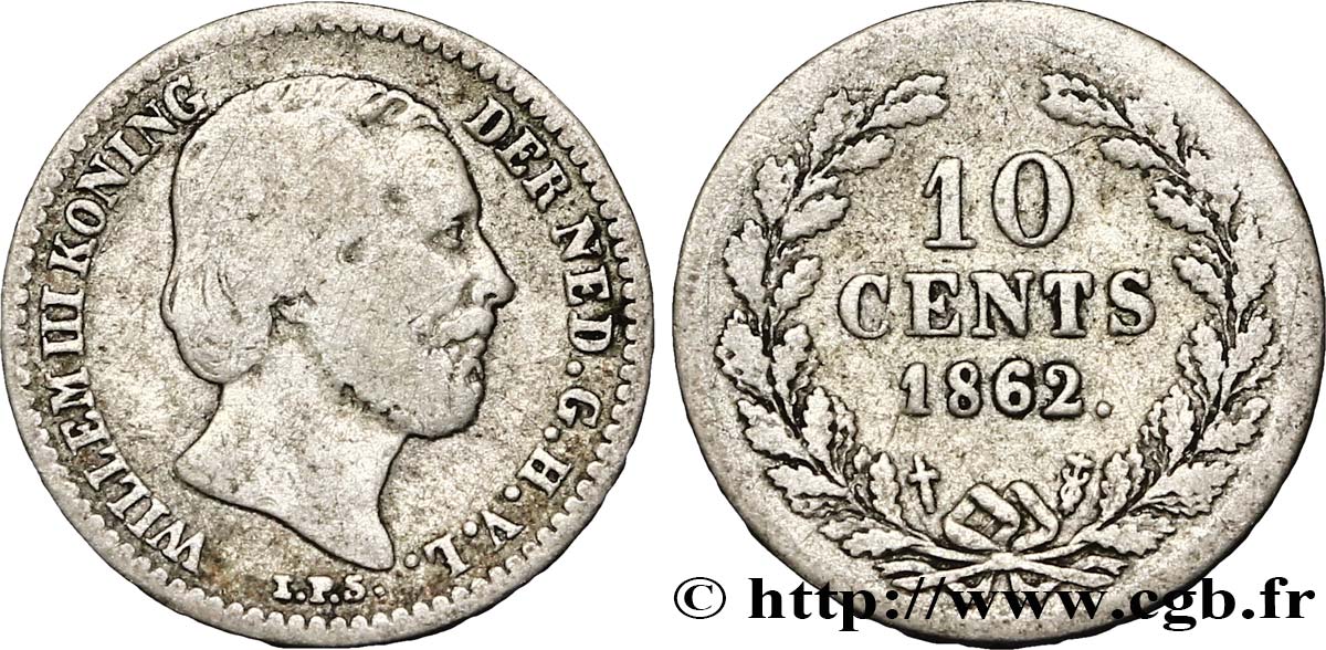PAESI BASSI 10 Cents Guillaume III 1862 Utrecht q.BB 