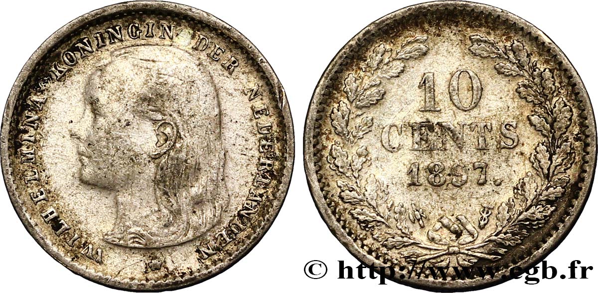 NETHERLANDS 10 Cents Wilhelmine 1897 Utrecht XF 