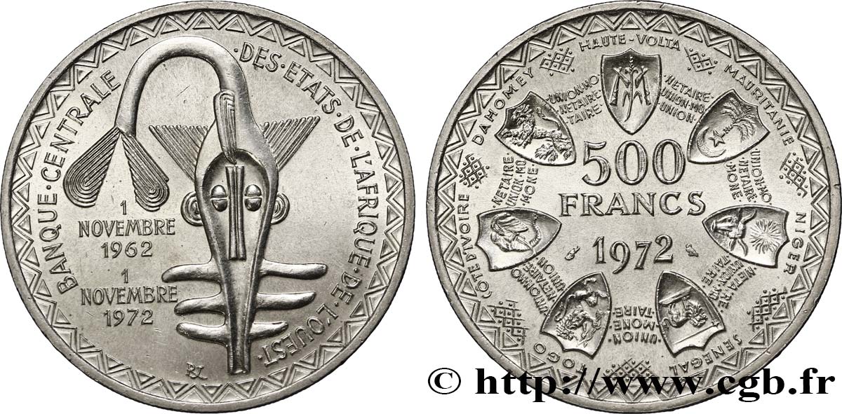 WEST AFRICAN STATES (BCEAO) Essai 500 Francs masque / blason des différents états 1972 Paris MS 