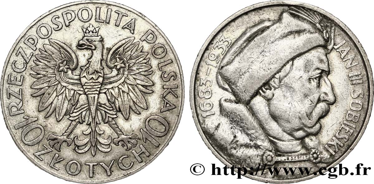 POLONIA 10 Zlotych 250e anniversaire de la libération de Vienne par Jean III Sobieski 1933 Varsovie MBC 