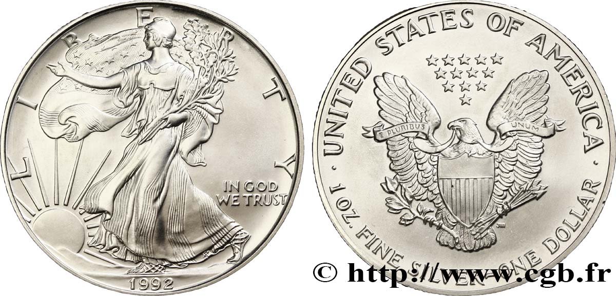 STATI UNITI D AMERICA 1 Dollar type Silver Eagle 1992 Philadelphie FDC 