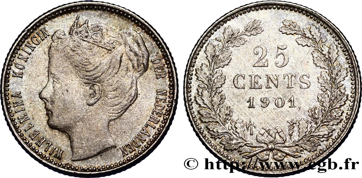PAESI BASSI 25 Cents Wilhelmine 1901 Utrecht SPL 