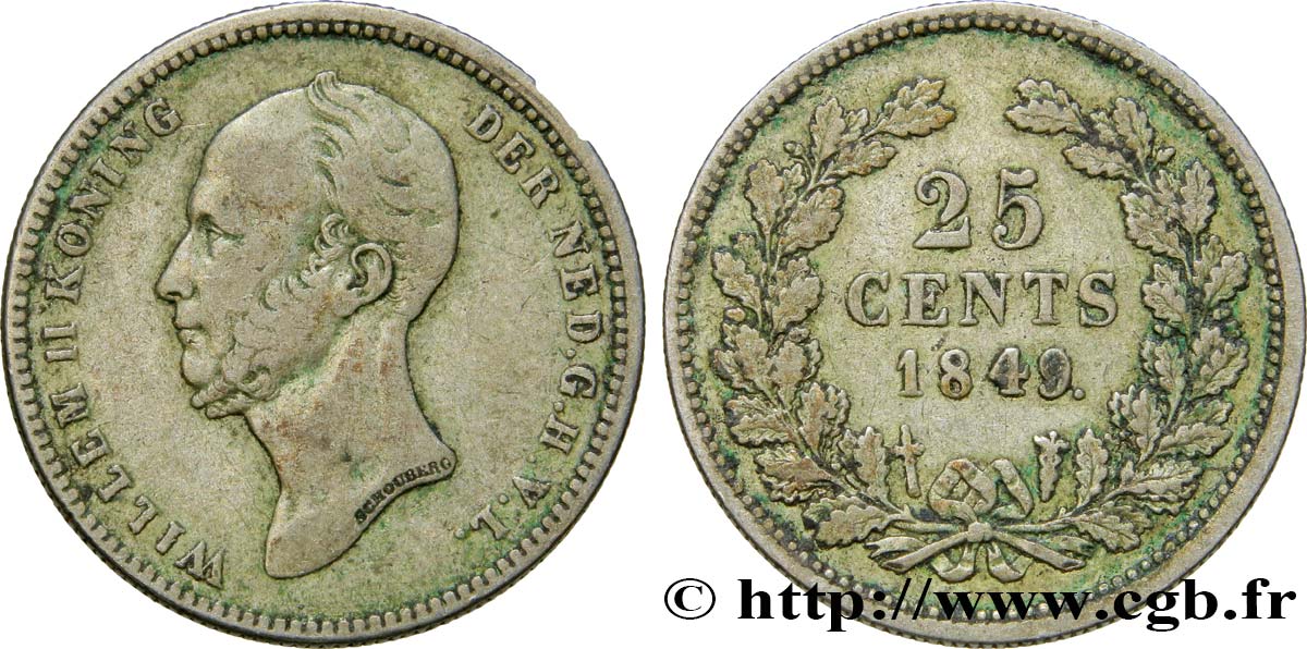 PAYS-BAS 25 Cents Guillaume II 1849 Utrecht TTB 