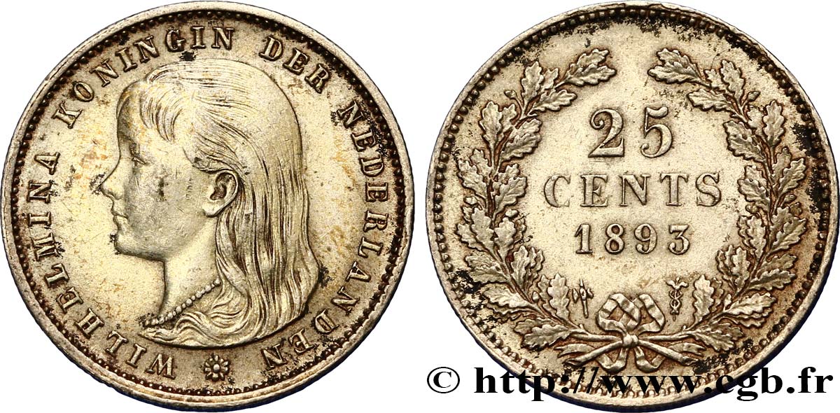 PAíSES BAJOS 25 Cents Wilhelmina 1893 Utrecht MBC+ 