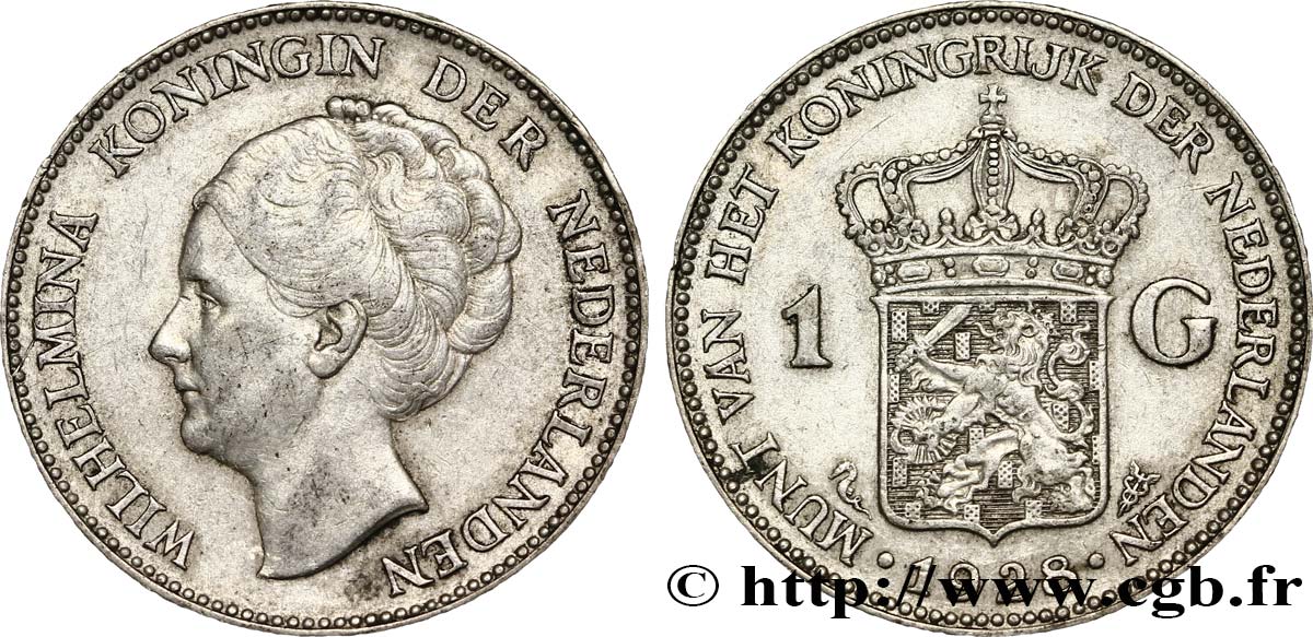 NIEDERLANDE 1 Gulden Wilhelmina 1928  fVZ 
