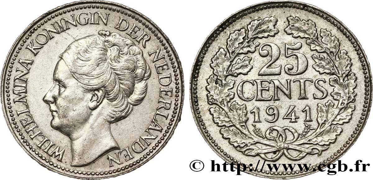 PAYS-BAS 25 Cents Wilhelmine 1941 Utrecht TTB+ 