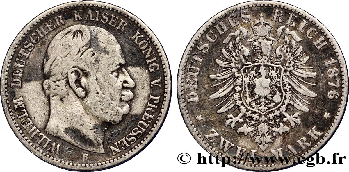 GERMANIA - PRUSSIA 2 Mark Guillaume Ier 1876 Hanovre q.BB 