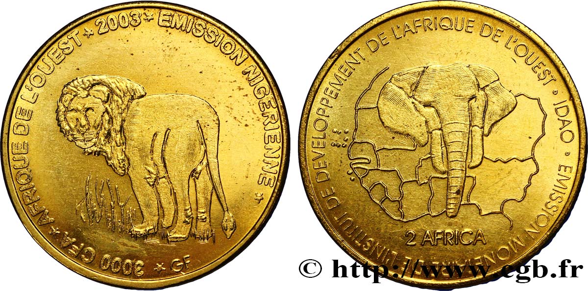 NIGER 3000 Francs CFA lion 2003  SPL 