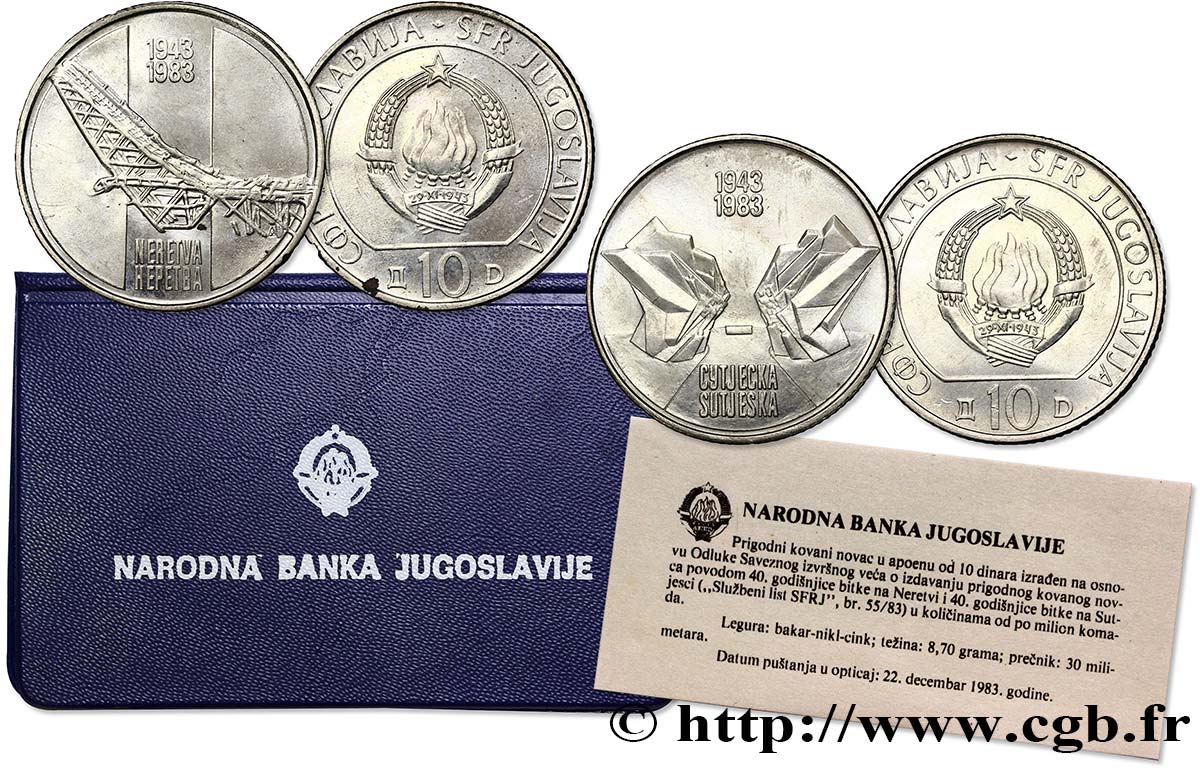 JUGOSLAWIEN Série de 2 monnaies de 10 Dinara 1983  ST 