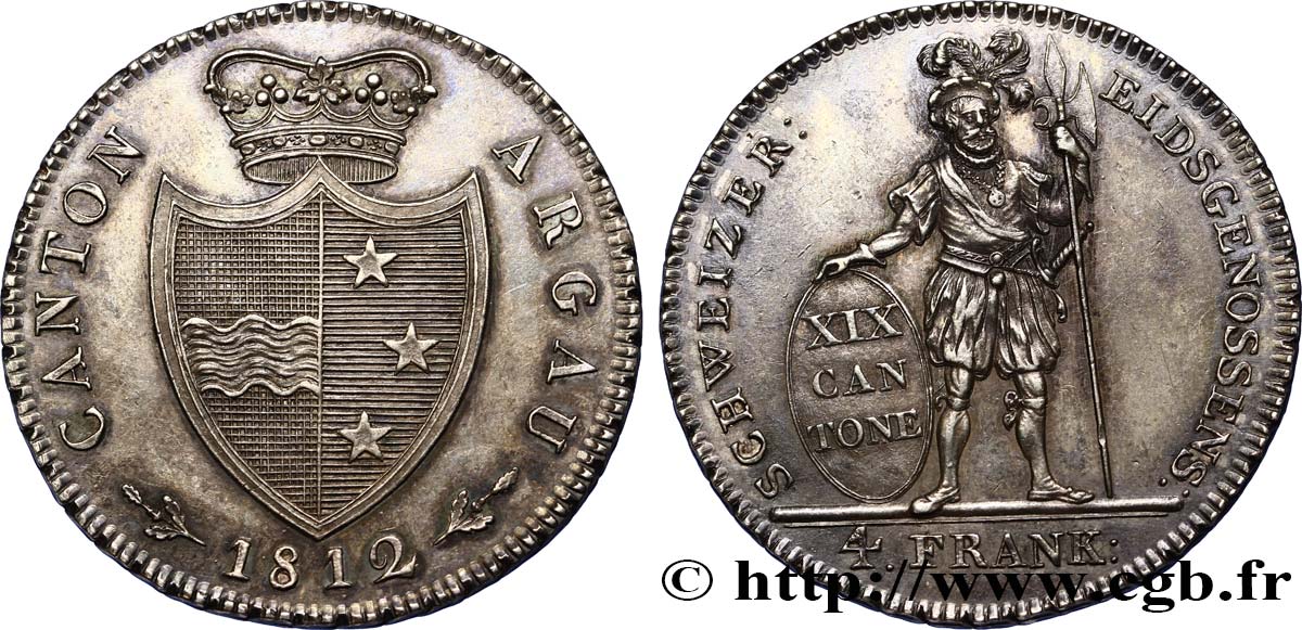 SUIZA - CANTON DE ARGOVIA 4 Franken 1812  SC 