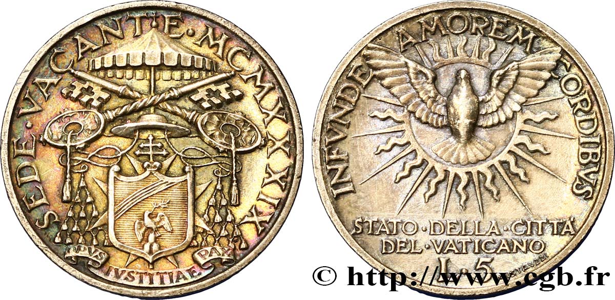 VATICAN AND PAPAL STATES 5 Lire Sede Vacante 1939 Rome MS 