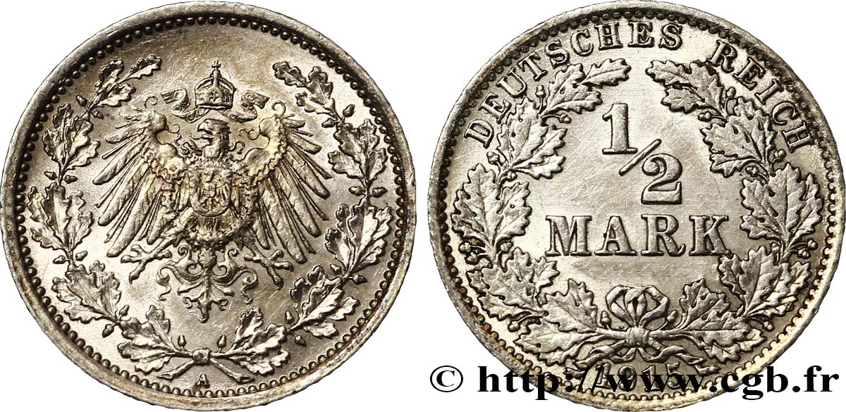 GERMANY 1/2 Mark Empire aigle impérial 1915 Berlin AU 