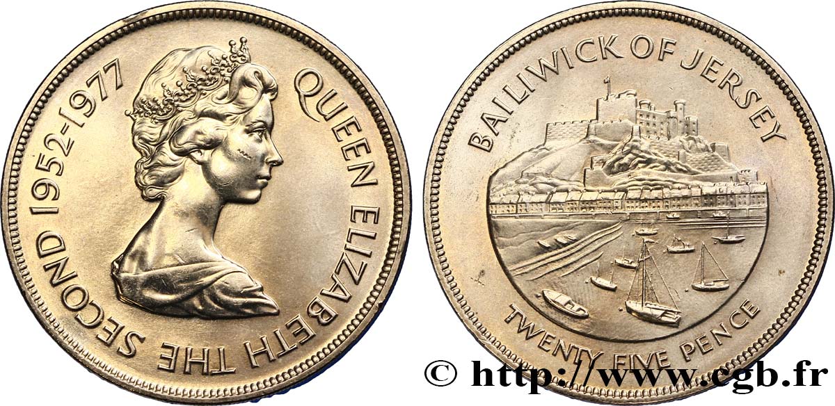 JERSEY 25 Pence Jubilé d’argent d’Elisabeth II 1977  AU 
