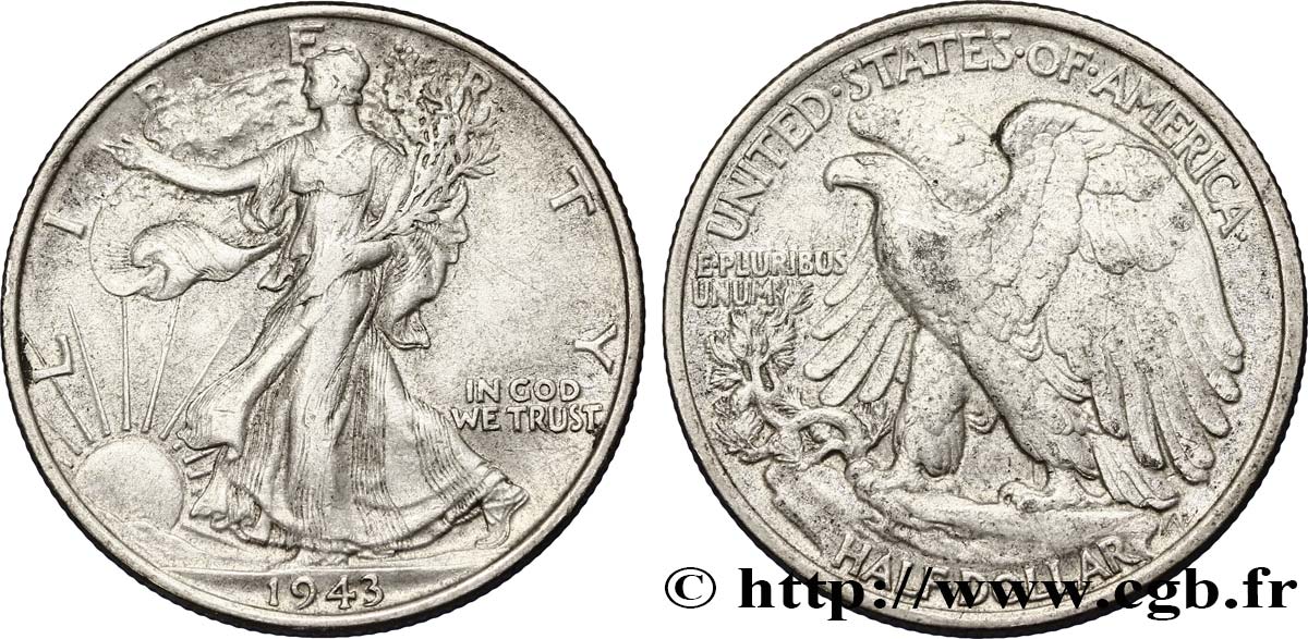 UNITED STATES OF AMERICA 1/2 Dollar Walking Liberty 1943 Philadelphie AU 