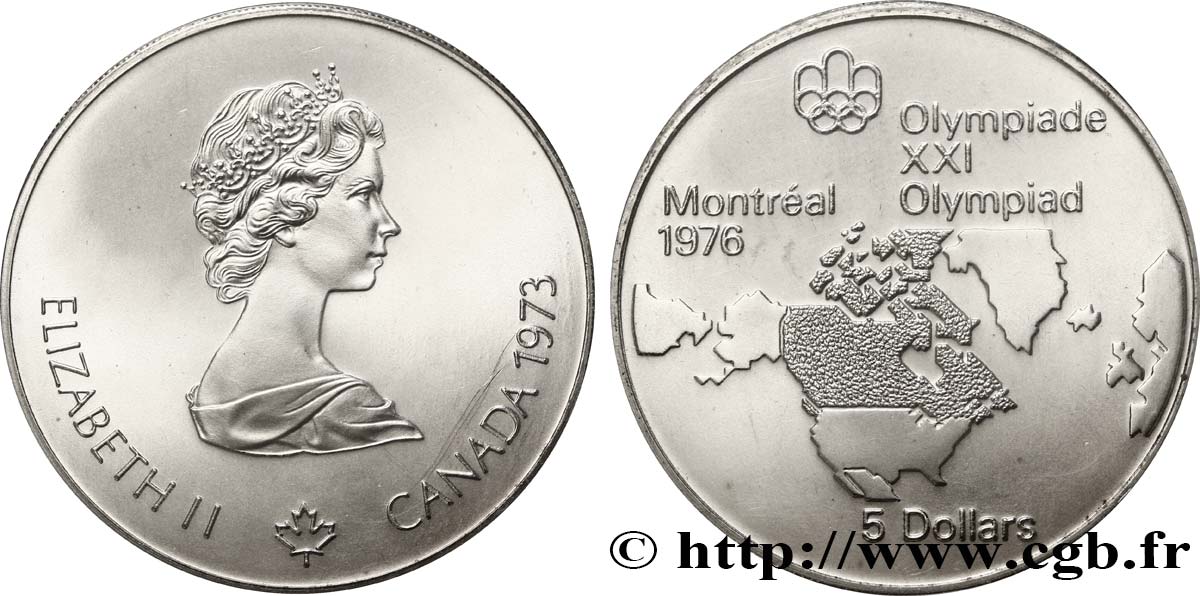 CANADA 5 Dollars JO Montréal 1976 carte de l’Amérique du Nord 1973  MS 
