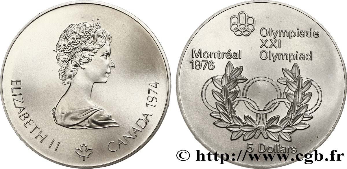KANADA 5 Dollars JO Montréal 1976 anneaux olympiques 1974  ST 
