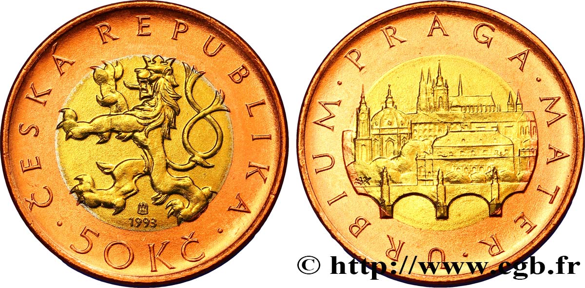 TSCHECHISCHE REPUBLIK 50 Korun lion tchèque / vue des monuments de Prague 1993 Hambourg fST 