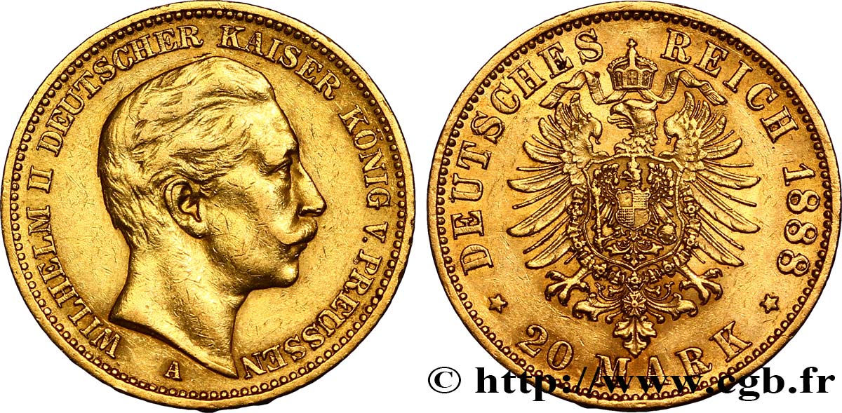 ALEMANIA - PRUSIA 20 Mark Guillaume II 1888 Berlin MBC+ 