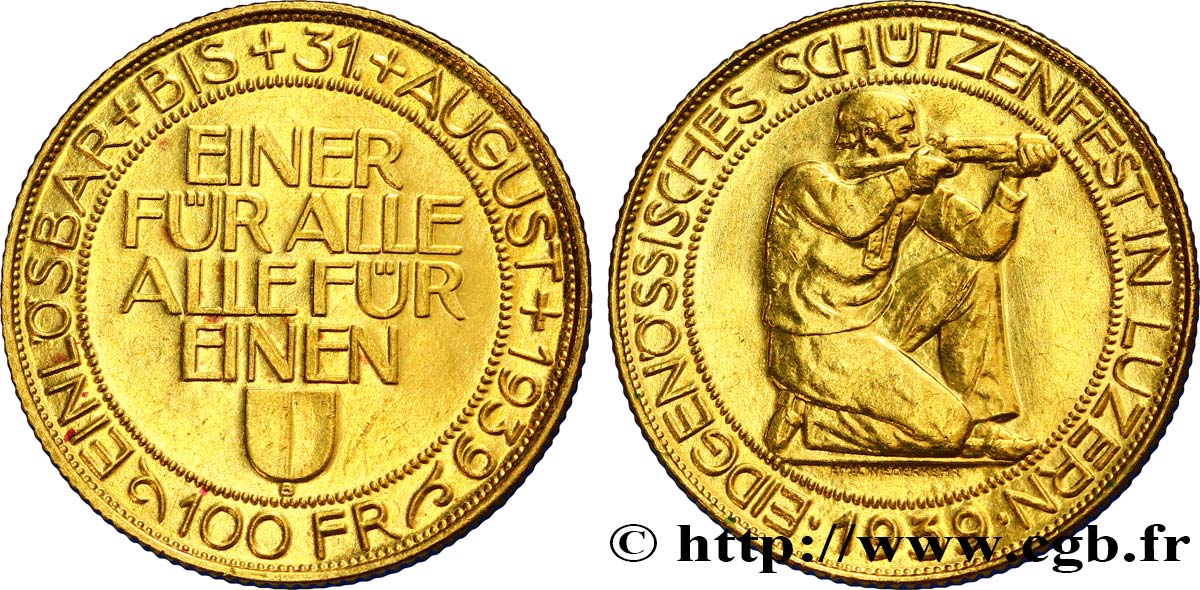 SWITZERLAND - CANTON OF LUCERNE 100 Francs 1939  AU 