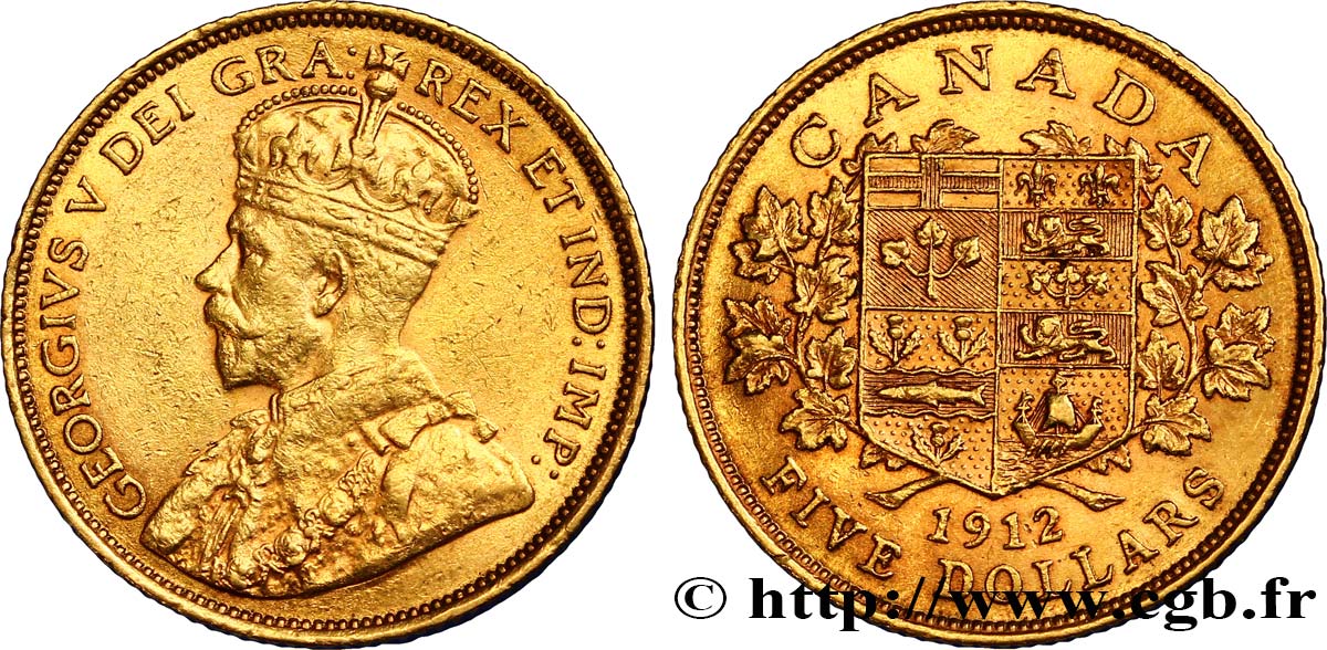 CANADA 5 Dollars or Georges V 1912 Ottawa AU/AU 