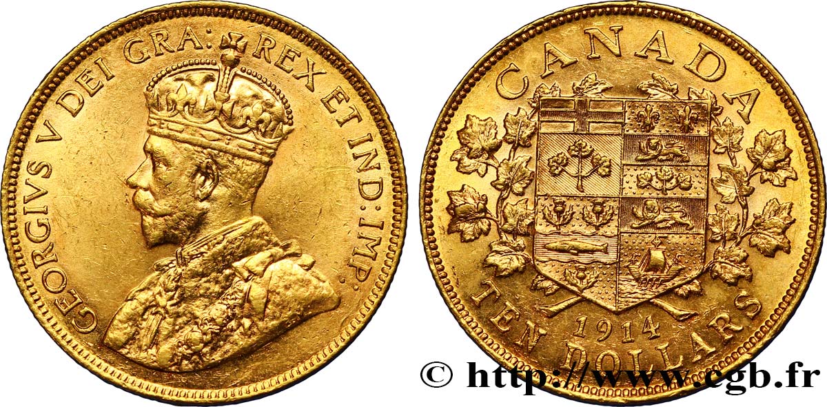 CANADA 10 Dollars or Georges V 1914 Ottawa SPL+ 