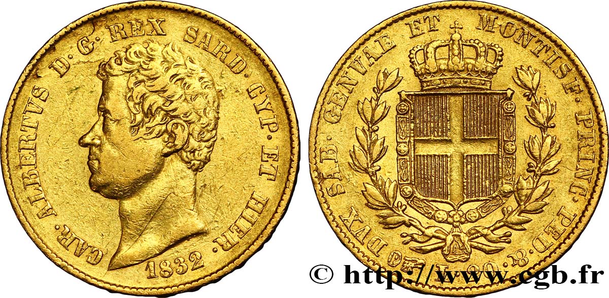ITALY - KINGDOM OF SARDINIA 20 Lire Charles-Albert 1832 Turin XF 
