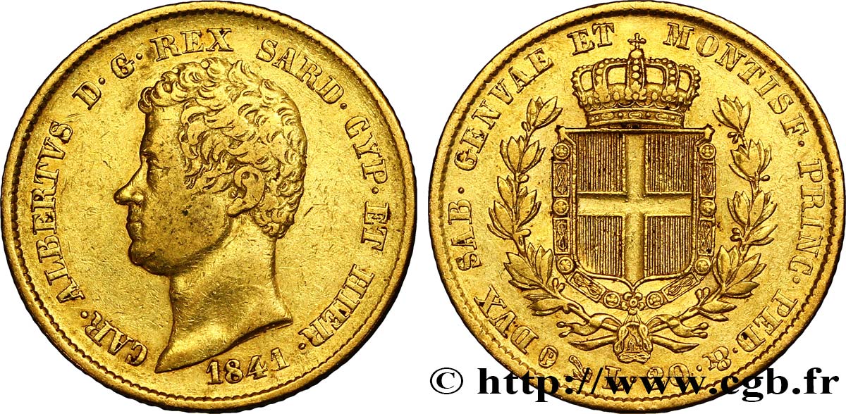ITALY - KINGDOM OF SARDINIA 20 Lire Charles-Albert 1841 Gênes VF 
