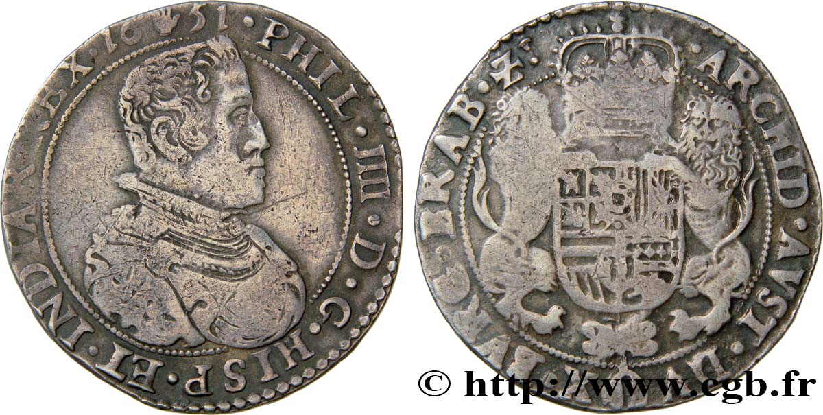 PAYS-BAS ESPAGNOLS - DUCHÉ DE BRABANT - PHILIPPE IV Demi-ducaton, 2e type 1640 Anvers TB+ 