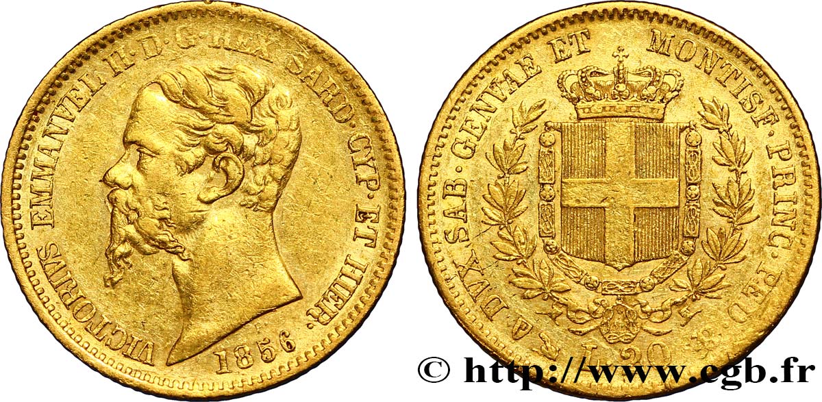 ITALIA - REGNO DE SARDINIA 20 Lire Victor Emmanuel II 1856 Gênes BB 
