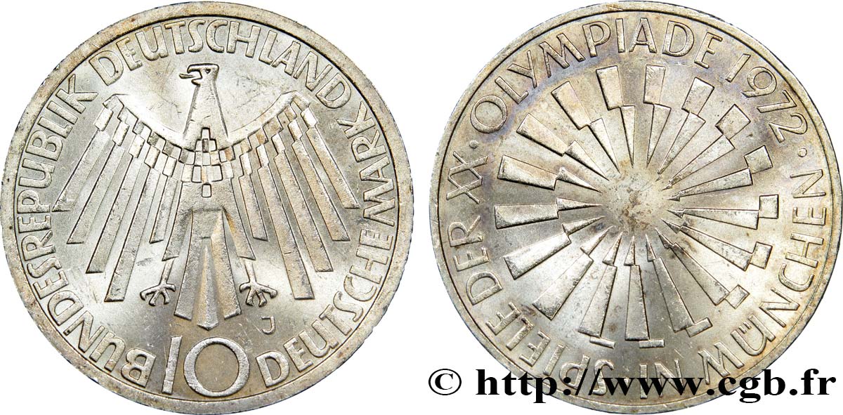 GERMANY 10 Mark XXe J.O. Munich / aigle “IN MÜNCHEN” 1972 Hambourg - J AU 