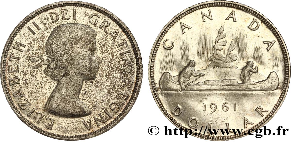 CANADá
 1 Dollar Elisabeth II / canoe avec indien 1961  SC 