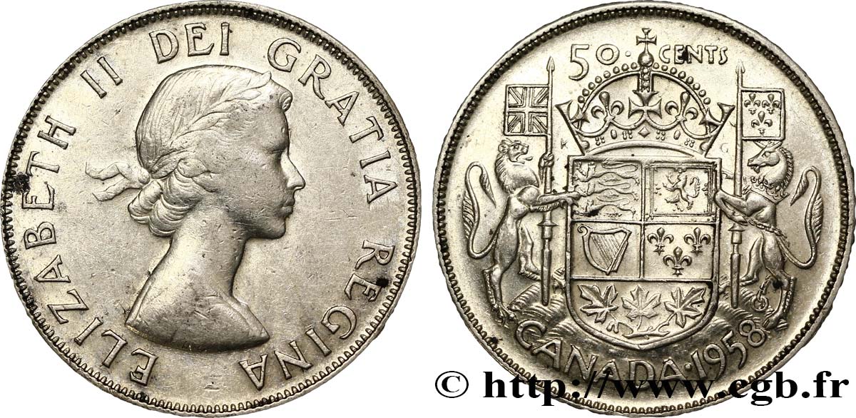 CANADA 50 Cents Elisabeth II 1958  AU 
