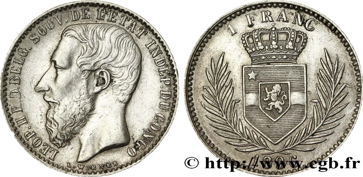 CONGO - ÉTAT INDÉPENDANT DU CONGO 1 Franc Léopold II 1896  TTB+ 