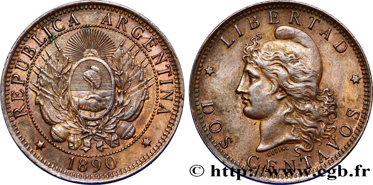 ARGENTINA 2 Centavos emblème / “Liberté” 1890  q.SPL 
