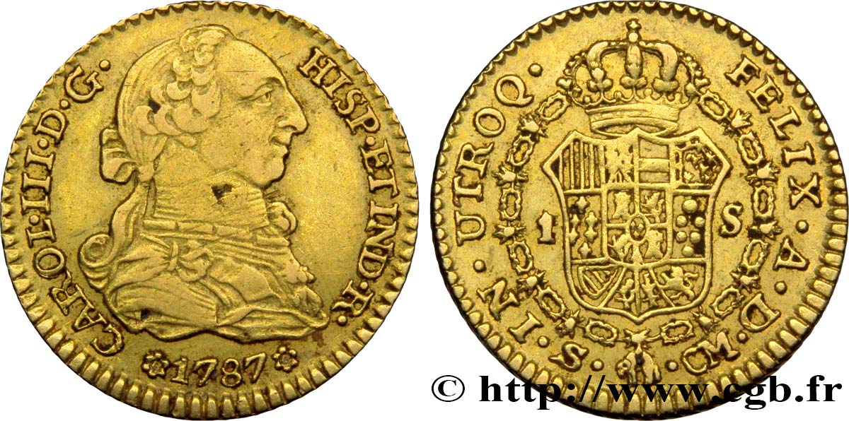 ESPAÑA 1 Escudo Charles III 1787 Séville MBC 