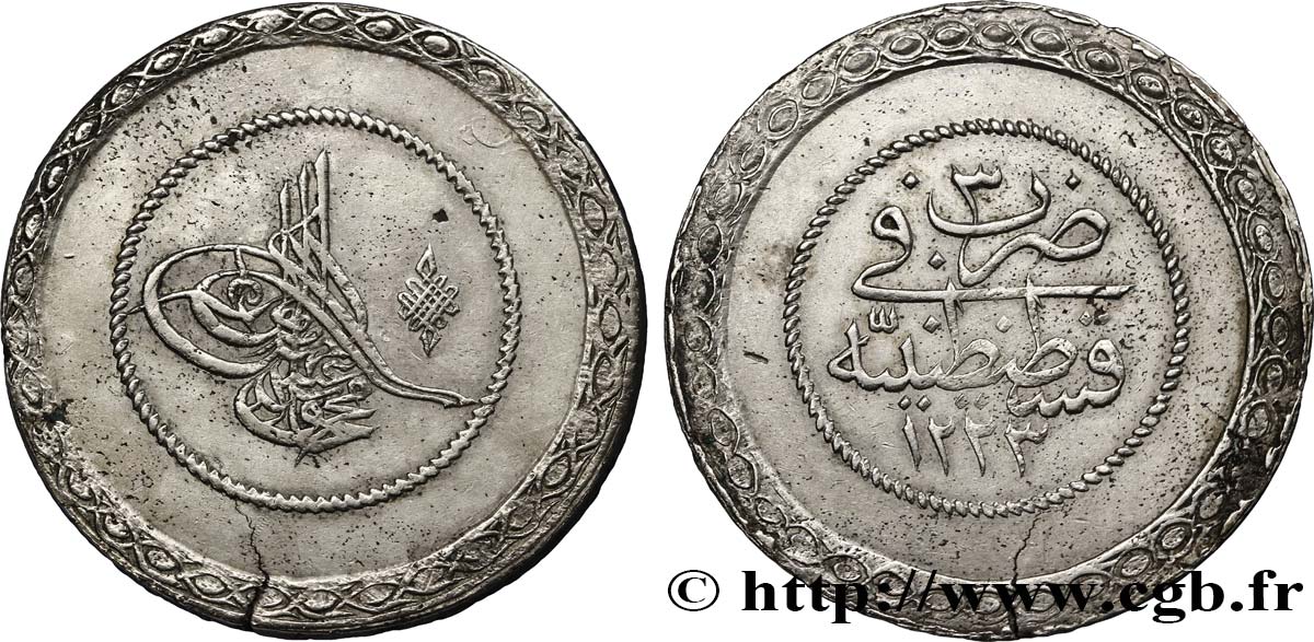 TURQUIE 5 Kurush au nom de Mahmud II AH1223 / an 3 1811 Constantinople TTB+ 