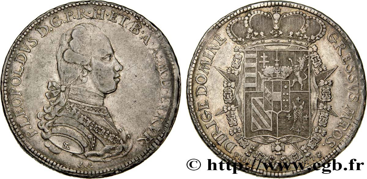ITALY - GRAND DUCHY OF TUSCANY - PETER-LEOPOLD I OF LORRAINE Francescone d’argent 1778 Florence AU 
