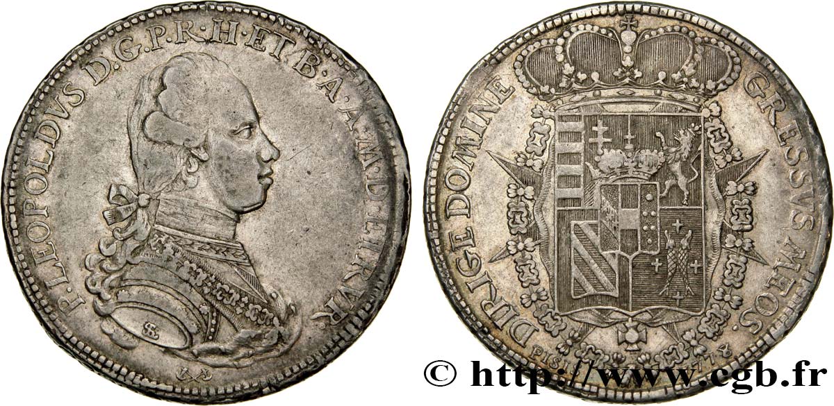 ITALIA - GRAN DUCADO DE TOSCANA - PEDRO LEOPOLDO I DE LORENA Francescone d’argent 1778 Florence MBC+ 