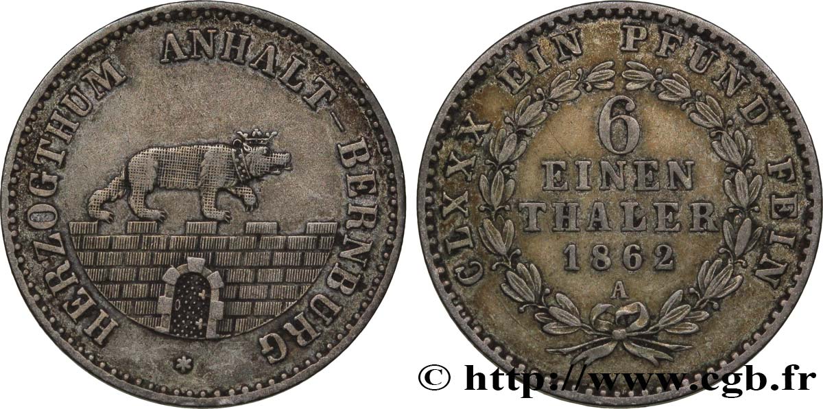 GERMANIA - ANHALT 1/6 Thaler 1862  q.SPL 