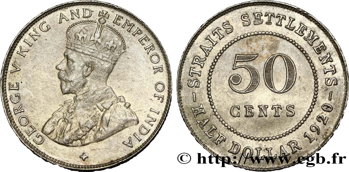 MALASIA - COLONIAS DEL ESTRECHO 50 Cents Straits Settlements Georges V 1920  MBC 