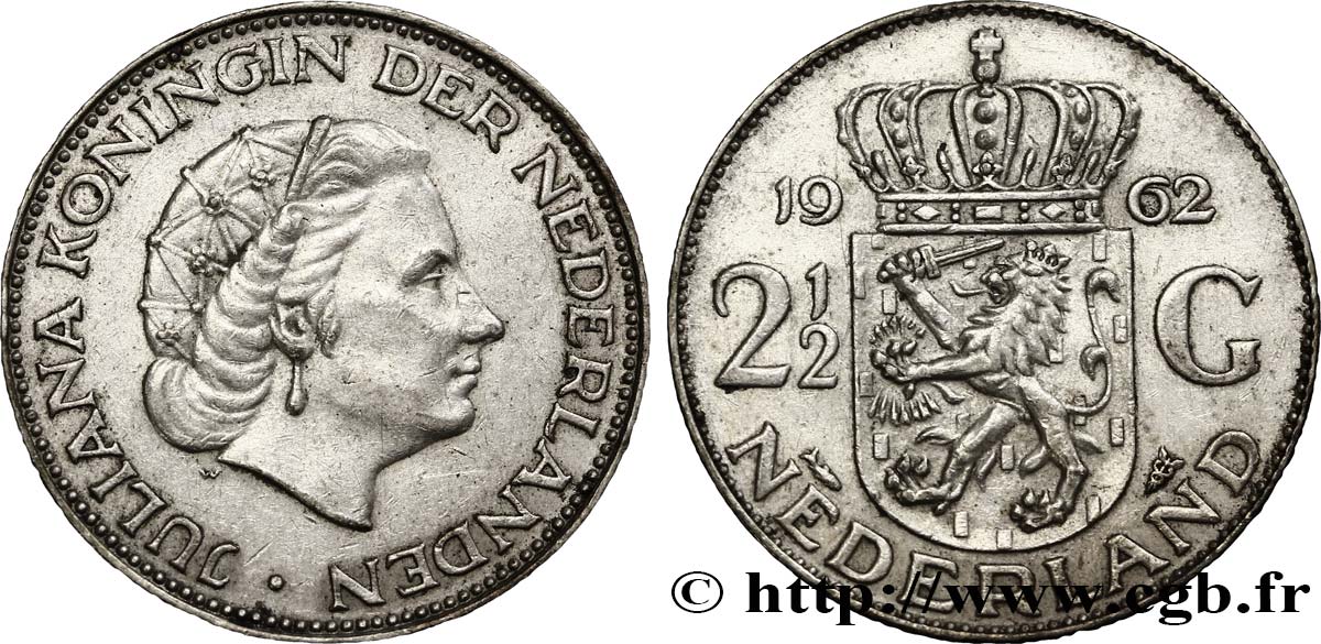 PAYS-BAS 2 1/2 Gulden Juliana 1962 Utrecht TTB 